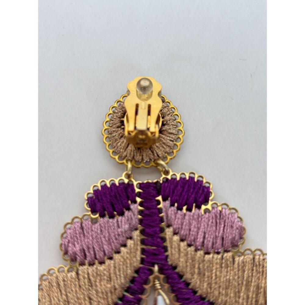 Mercedes Salazar Curubas Drop Earrings Burgundy Tassel Trim Bohemian Clip On - Picture 9 of 9